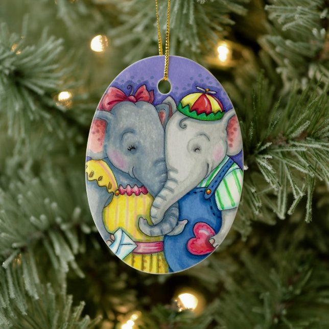 BABY ELEPHANTS ERSTE LIEBE, NIEDLICH PACHYDERM FRE KERAMIK ORNAMENT (Baum)