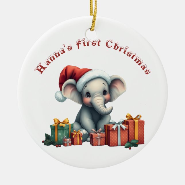 Baby Elephant's First Christmas Keramik Ornament (Vorne)