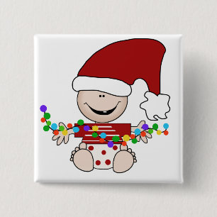 Baby Elf mit Leuchtpulten und Geschenken Button