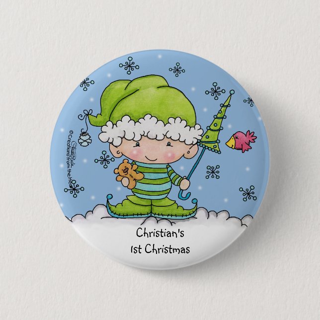Baby Elf - Personalisiert !st Christmas Button (Vorderseite)