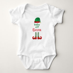 Baby Elf Personalize Name Chritsmas Red Green Baby Strampler