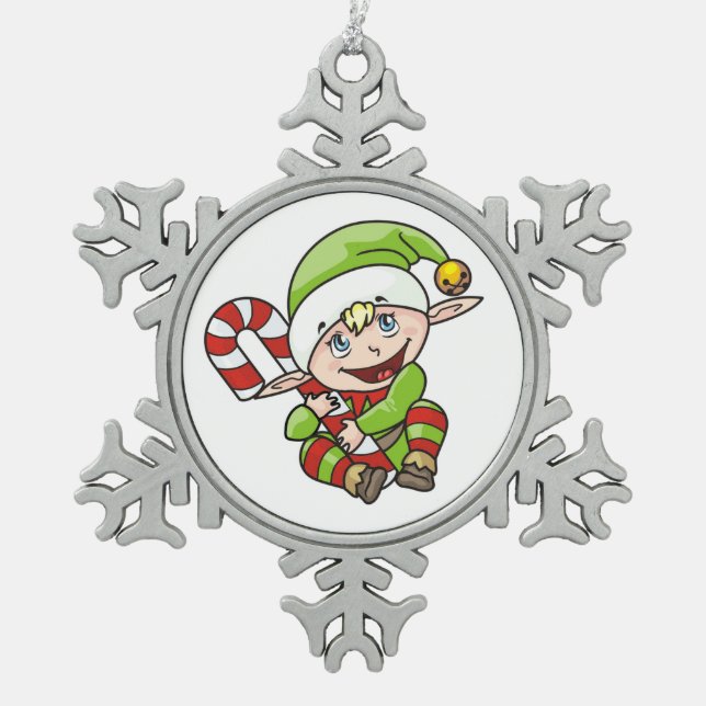 BABY ELF SCHNEEFLOCKEN Zinn-Ornament (Vorderseite)