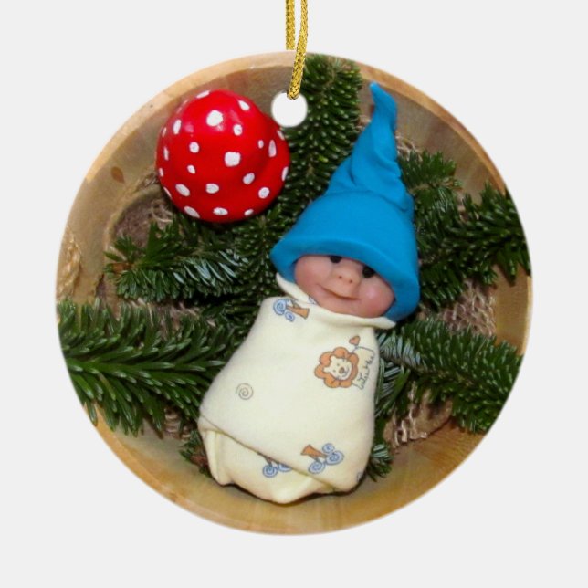 Baby-Elf, Toadstool: Polymer-Lehm-Skulpturen Keramikornament (Vorne)