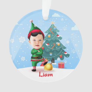 Baby Elf Weihnachtsdekoration, Foto und Name Ornament