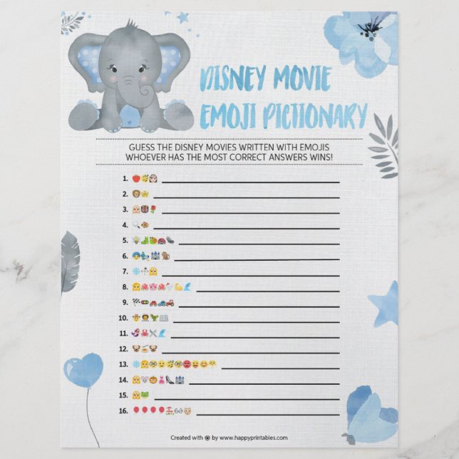Baby Emoji Pictionary [Baby Elephant [blau] Briefbogen (Vorderseite)