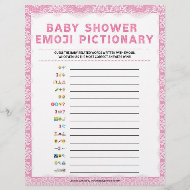 Baby Emoji Pictionary [Luxury Lace [Pink] Briefbogen (Vorderseite)