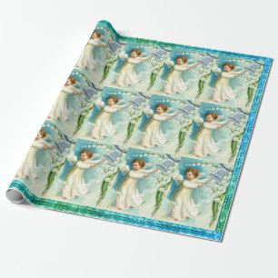 Baby Engel mit blauem Glockenpapier Geschenkpapier