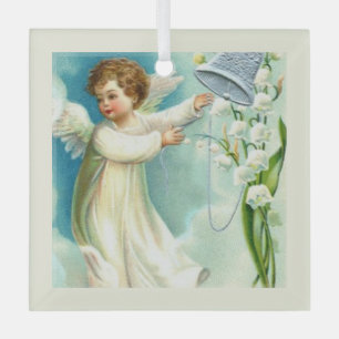 Baby Engel mit blauer Glocke Ornament Aus Glas