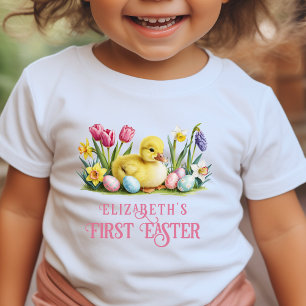 Baby-Ente Personalisiertes erstes Ostern Weiß Baby T-shirt