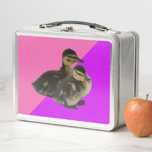 Baby-Enten auf rosa Himbeere und violetter Sorbet Metall Brotdose