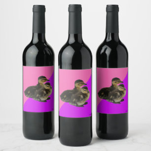 Baby-Enten auf rosa Himbeere und violetter Sorbet Weinetikett