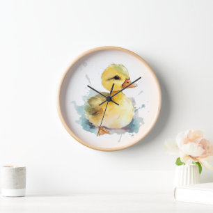 Baby-Enten-Wasserfarben-Wanduhr Uhr