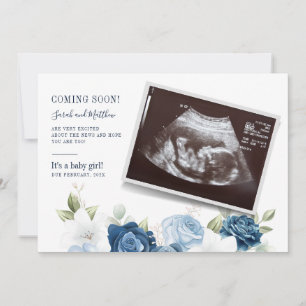 Baby-Enthüllung Dusty Blue Floral Schwangerschaft Ankündigung