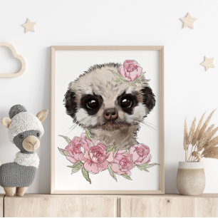 Baby-Erdmännchen-Rose-Tierposter   Wandbild Poster