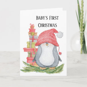Baby Erste Weihnachten mit Pinguin und Geschenke Karte