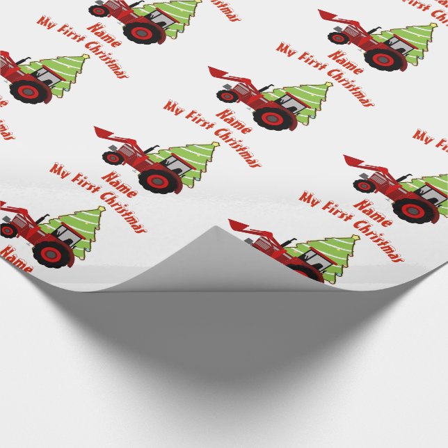 Baby Erste WeihnachtswRAPPING RED TRACTOR Custom Geschenkpapier (Ecke)