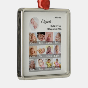 Baby-Erstes-Jahr-12-Monate-Foto-Collage Meilenstei Ornament Aus Metall