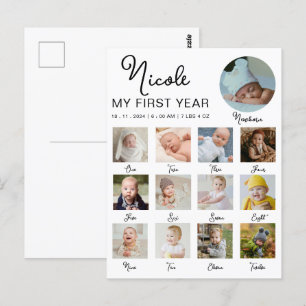 Baby-Erstes-Jahr 12 Monate Fotocollage Modern Postkarte
