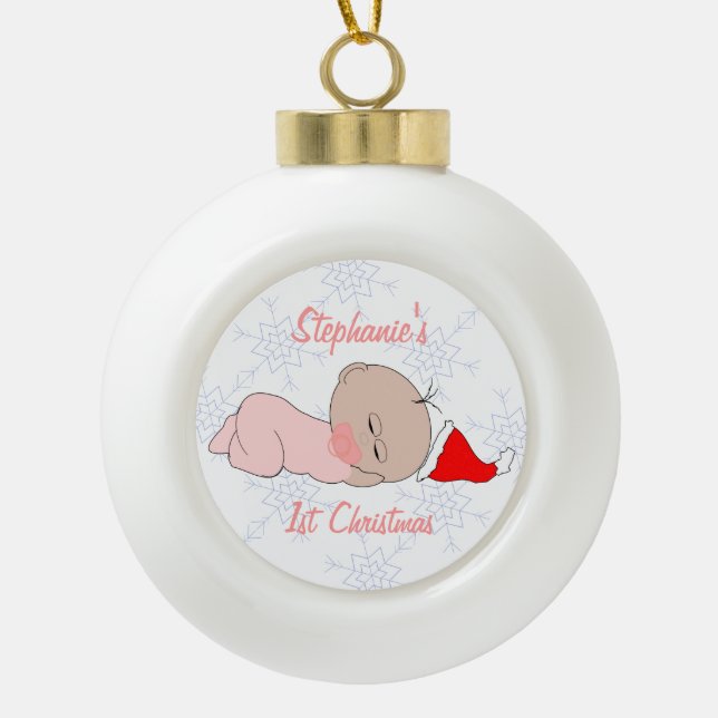 Baby-erstes Weihnachten addieren gerade Text Keramik Kugel-Ornament (Vorderseite)