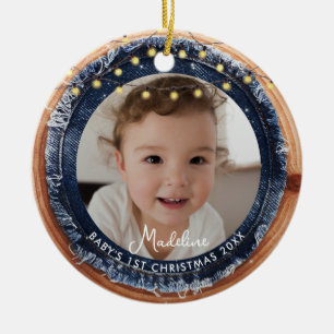 Baby erstes Weihnachten Denim Rustikal Holz Licht  Keramik Ornament
