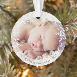 Baby erstes Weihnachten elegante Schneeflocken Fot Ornament
