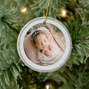 Baby erstes Weihnachten Glitter Funkeln Schneefloc Keramik Ornament