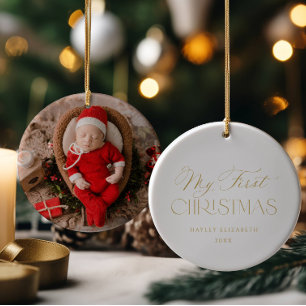 Baby erstes Weihnachten Gold-Foto-Andenken Keramik Ornament