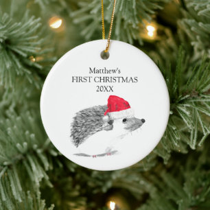 Baby erstes Weihnachten Igel Wald Junge Keramik Ornament