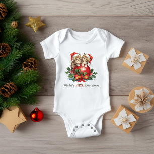Baby Erstes Weihnachten Kätzchen Stechpalmen Ball Strampler