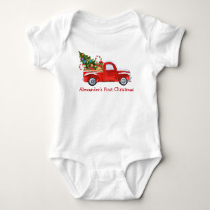 Baby erstes Weihnachten LKW Zuckerrohr Rot Strampler