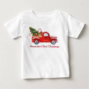 Baby erstes Weihnachten LKW Zuckerrohrstangen Rot T-shirt