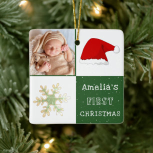 Baby erstes Weihnachten Santa Hut Schneeflocke Fot Keramikornament