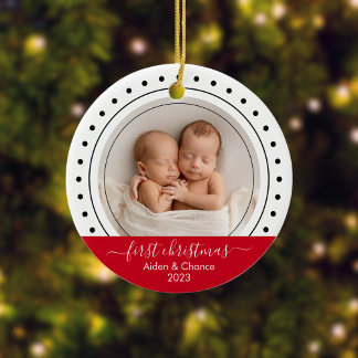 Baby erstes Weihnachten Schwarz, Weiß und rote Pun Keramik Ornament