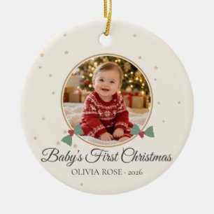 Baby erstes Weihnachten Stechpalme und Sterne Foto Keramik Ornament