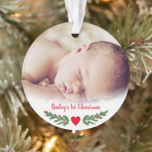 Baby erstes Weihnachten Stechpalmenzweig Beeren Fo Ornament