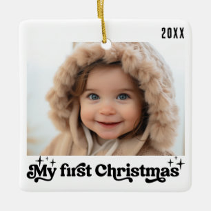 Baby erstes Weihnachten Vintage Retro Weiß Foto Keramikornament
