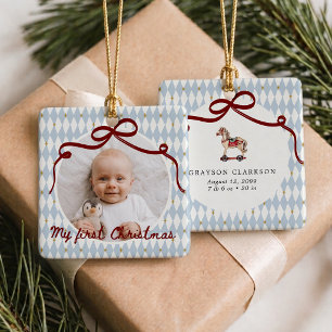 Baby erstes Weihnachten Whimsical Harlequin Foto Keramikornament