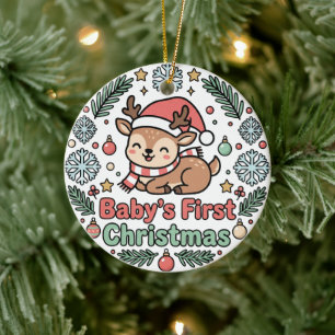 Baby Erstes Weihnachts-Rentier-Ornament Keramik Ornament