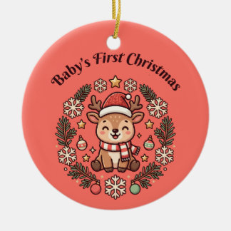 Baby erstes Weihnachts-Rentier-Ornament Keramik Ornament