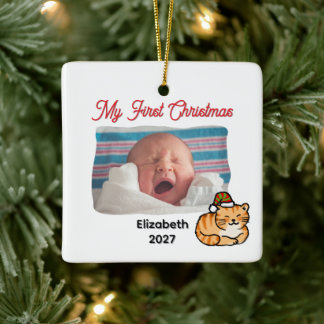 Baby erstes Weihnachtsfoto individuelle rote Katze Keramikornament