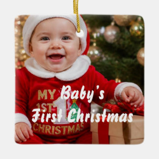 Baby Erstes Weihnachtsfoto Name Jahr Crimson Keramikornament