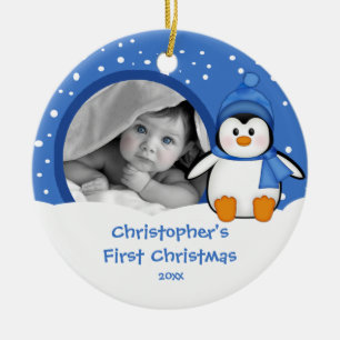 Baby erstes Weihnachtsfoto-Ornament Pinguin Keramik Ornament
