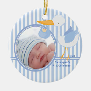 Baby Erstes Weihnachtsfoto Ornament Storch Junge