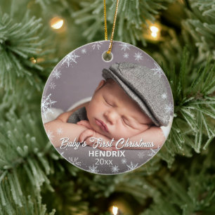 Baby erstes Weihnachtsfoto Schneeflocke Keramik Ornament