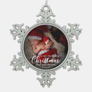 Baby erstes Weihnachtsfoto Schneeflocken Zinn-Ornament
