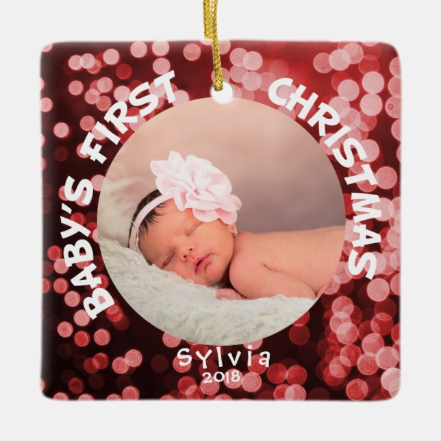 Baby-erstes Weihnachtspersonalisiertes Foto Keramikornament (Vorderseite)