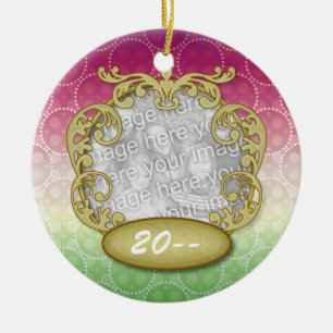 Baby-erstes Weihnachtsrote grüne gelbe Punkte Keramik Ornament