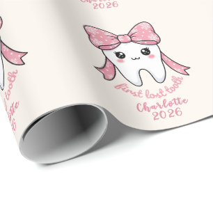 Baby Erstes Zahn Pink Schleife Meilenstein Kawaii Geschenkpapier