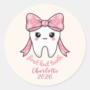 Baby Erstes Zahn Pink Schleife Meilenstein Kawaii  Runder Aufkleber