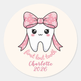 Baby Erstes Zahn Pink Schleife Meilenstein Kawaii  Runder Aufkleber